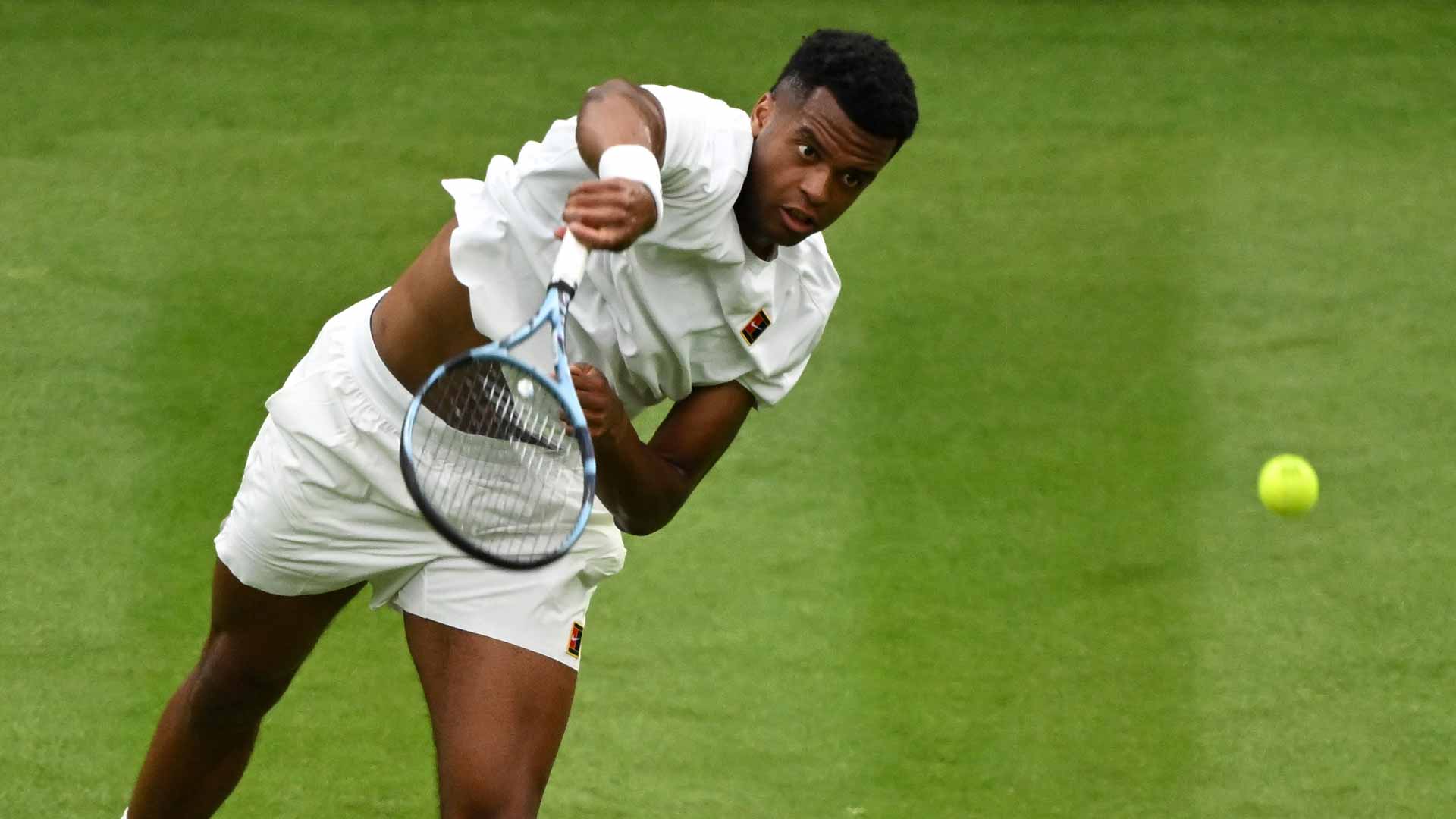 Giovanni Mpetshi Perricard hits the fastest serve in Wimbledon history on Monday.