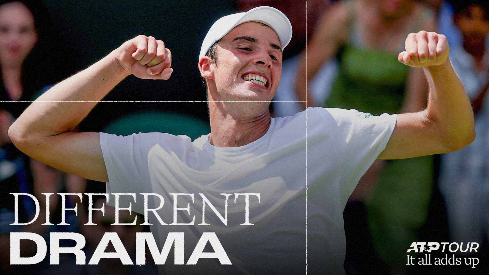Oliver Tarvet celebrates after winning his first tour-level match Monday at Wimbledon.