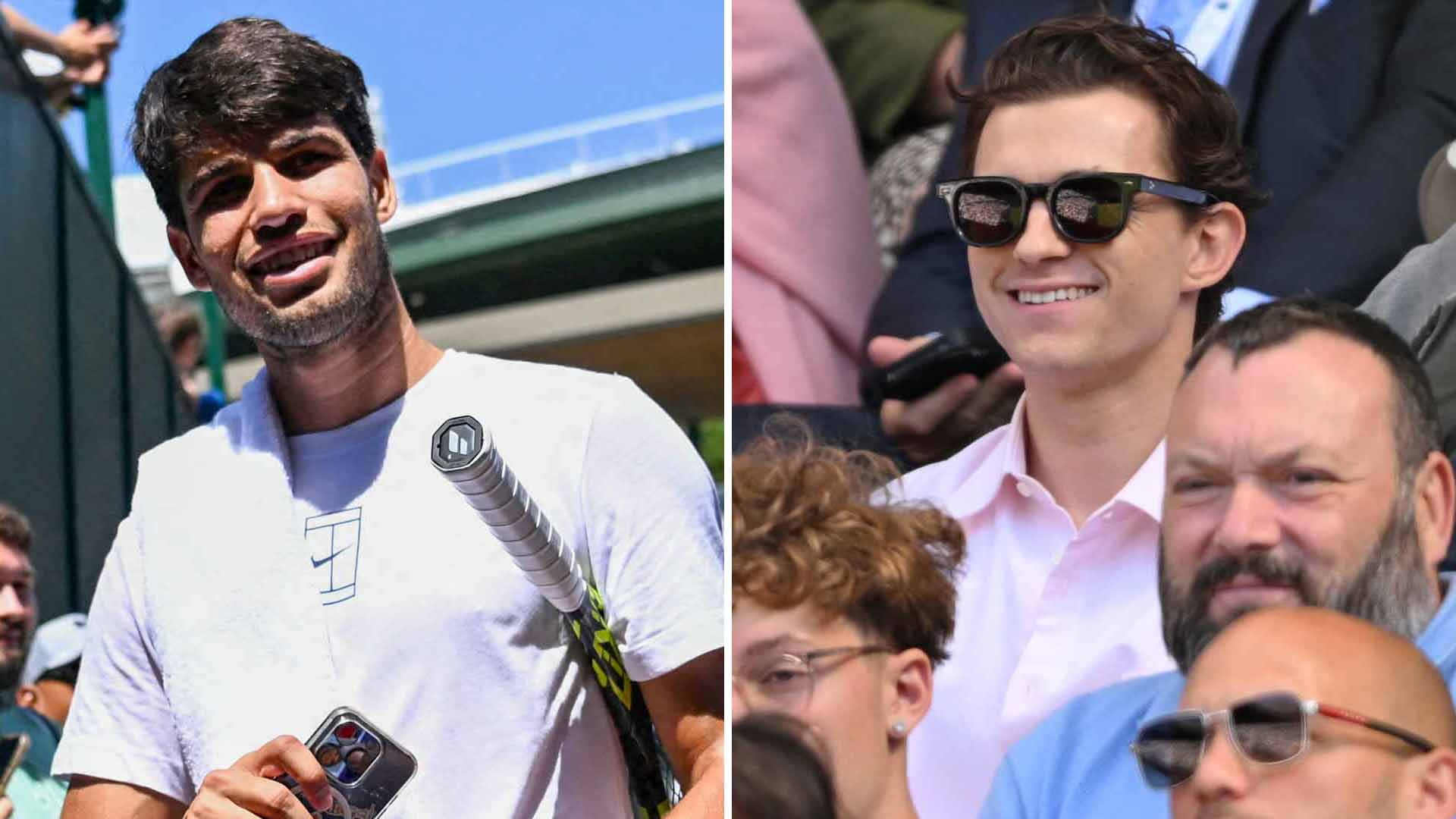 Carlos Alcaraz is competing in the quarter-finals Tuesday at Wimbledon, where actor Tom Holland is taking in the action.
