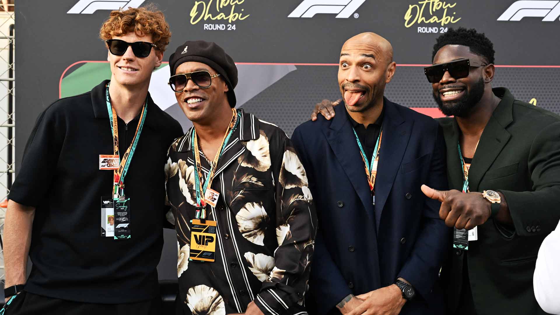 Jannik Sinner with Ronaldinho, Thierry Henry and Micah Richards
