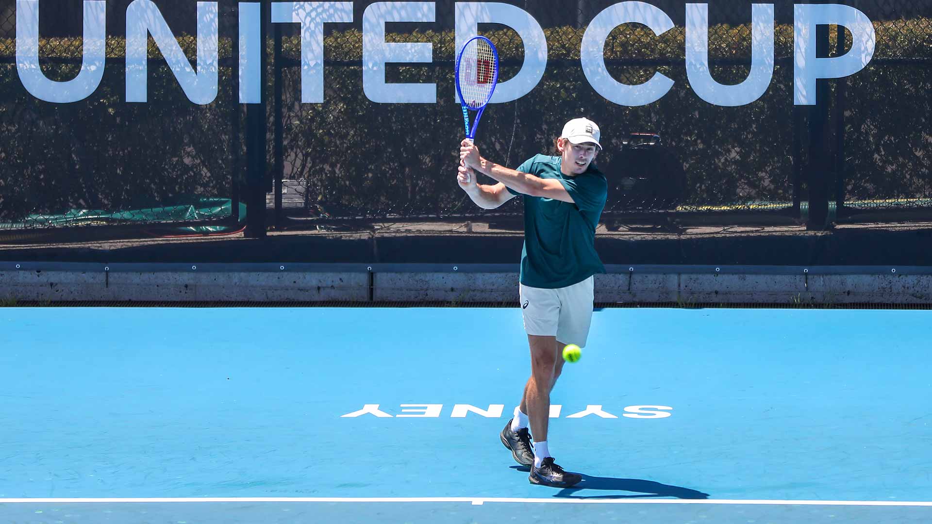 Alex de Minaur trains on Tuesday in Sydney ahead of the United Cup.