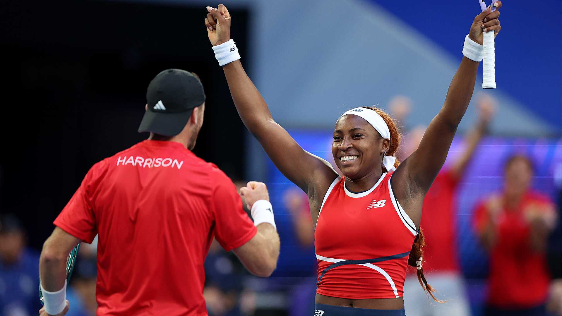 Coco Gauff and Christian Harrison defeated Stefanos Tsitsipas and Maria Sakkari on Wednesday.