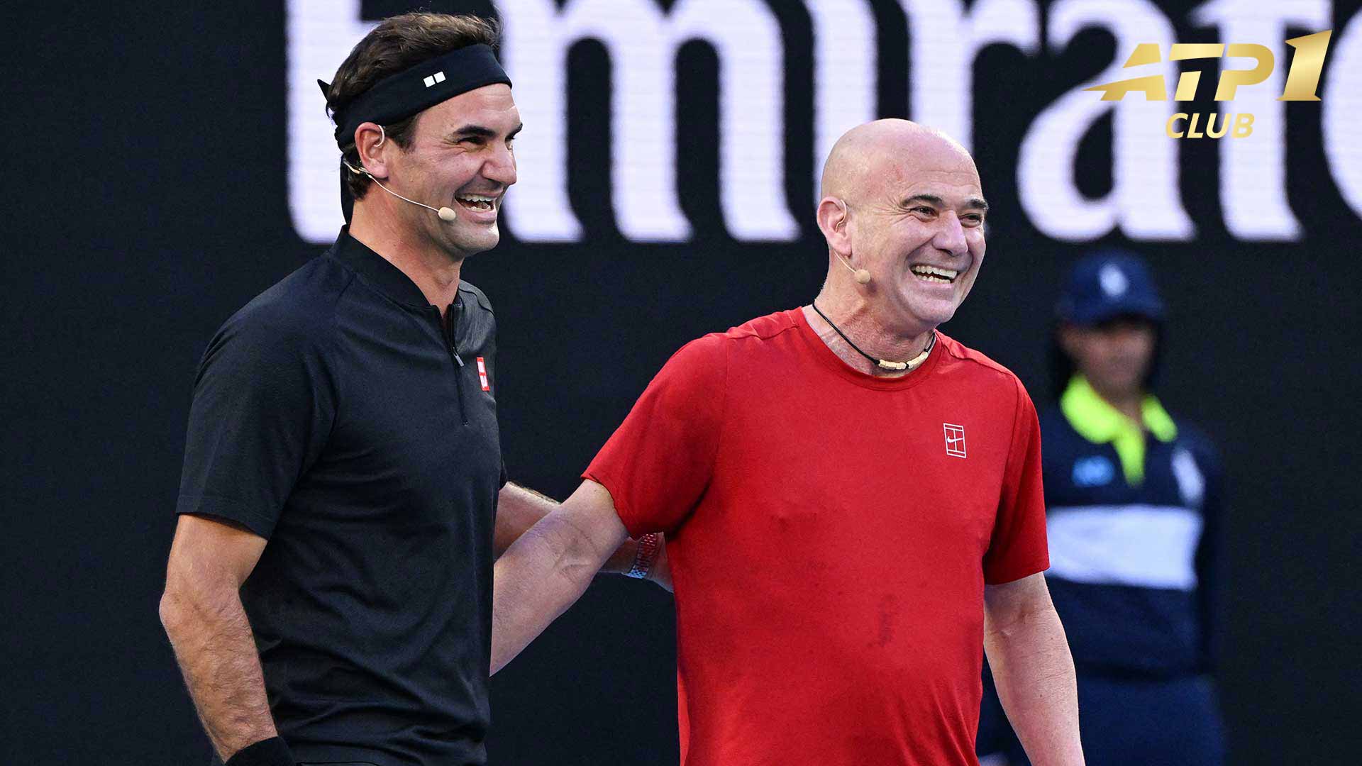 Roger Federer and Andre Agassi team on Saturday in Melbourne.