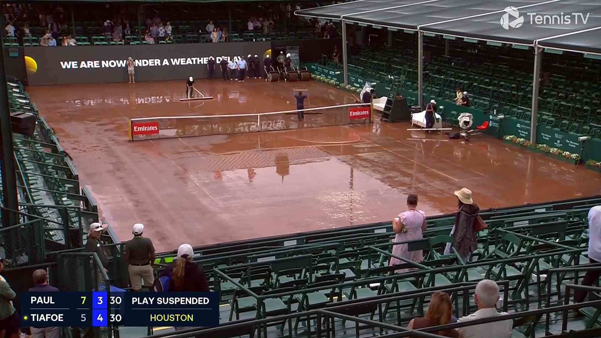 Houston semi-final between Tommy Paul and Frances Tiafoe was interrupted by rain.