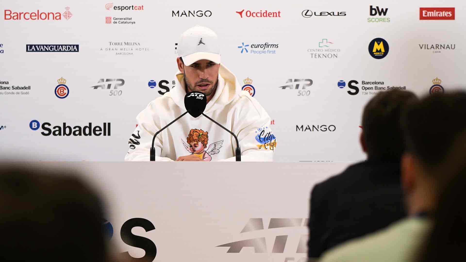 Carlos Alcaraz speaks to the media after withdrawing from the Barcelona Open Banc Sabadell on Wednesday.