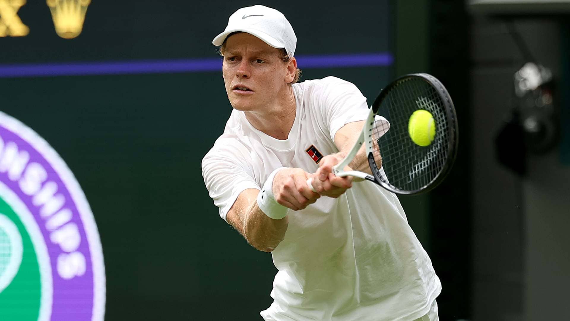 Jannik Sinner practising at Wimbledon on Thursday.