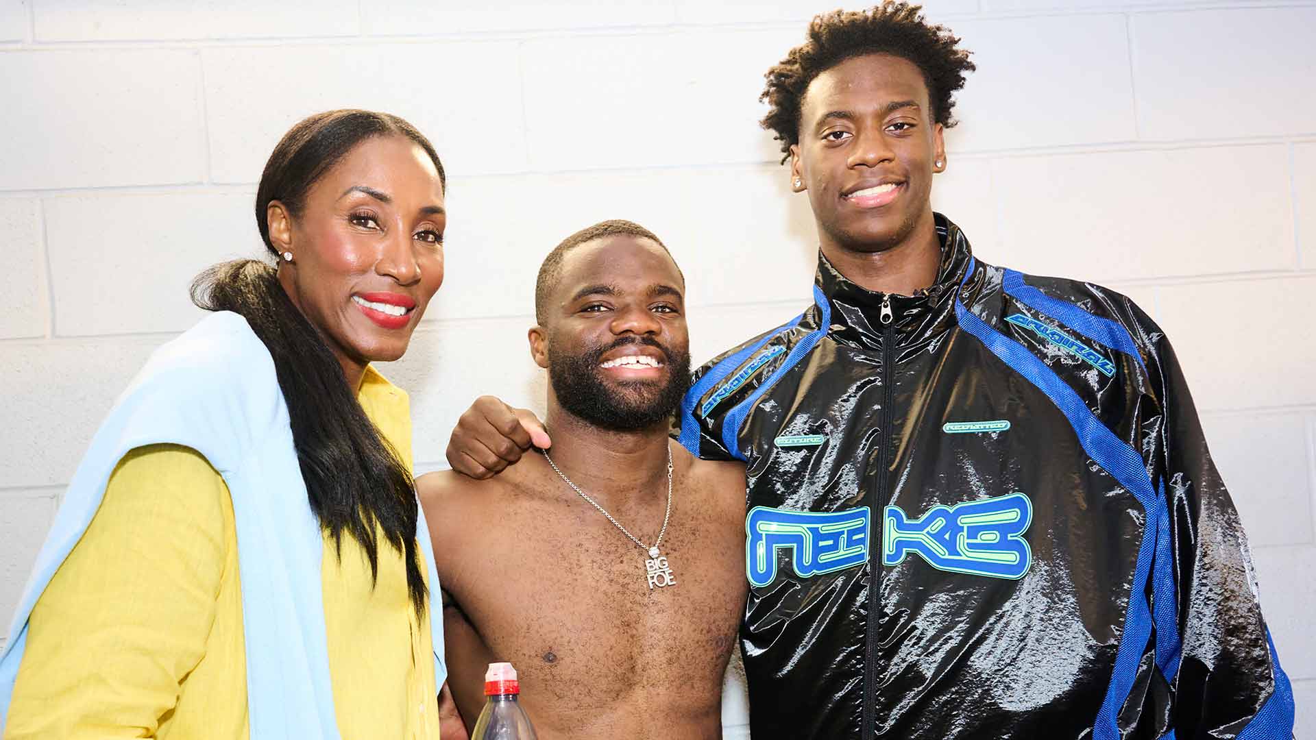 WNBA legend Lisa Leslie, Frances Tiafoe and AJ Dybantsa at the US Open.